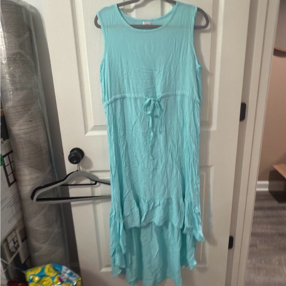Elegant Sleeveless High Low Dress in Aqua